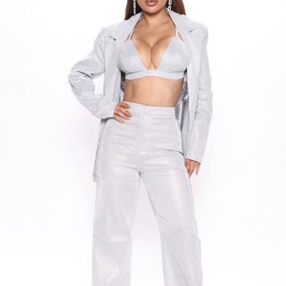 Silver Glitter blazer and pant suit